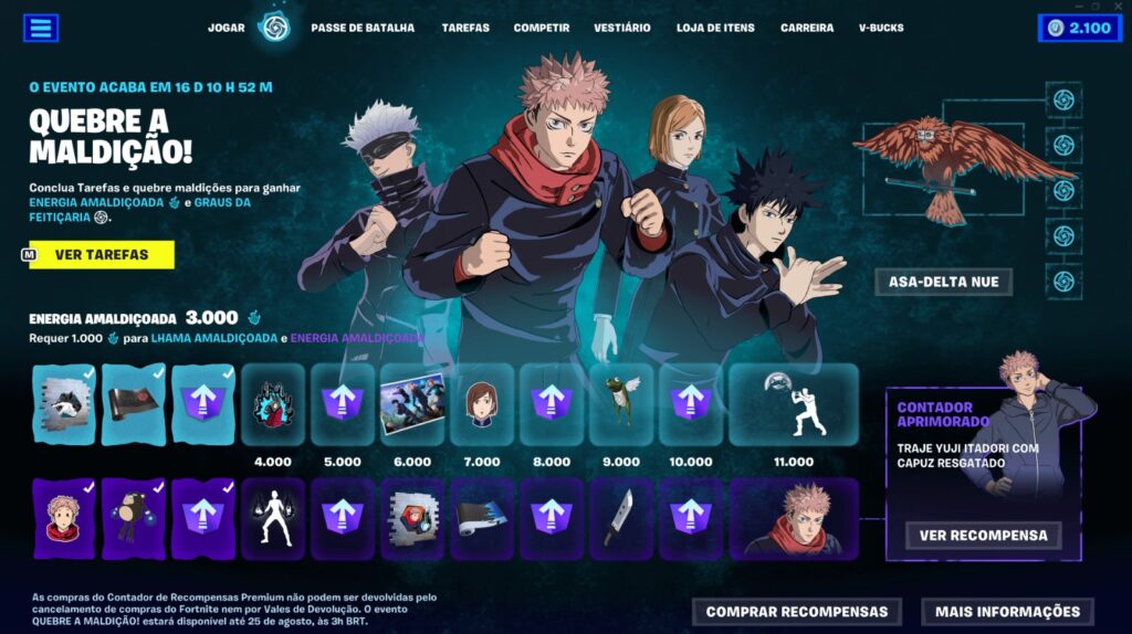 Novo evento do Fortnite com Jujutsu Kaisen trás novas recompensar gratuitas a partir de hoje (08)