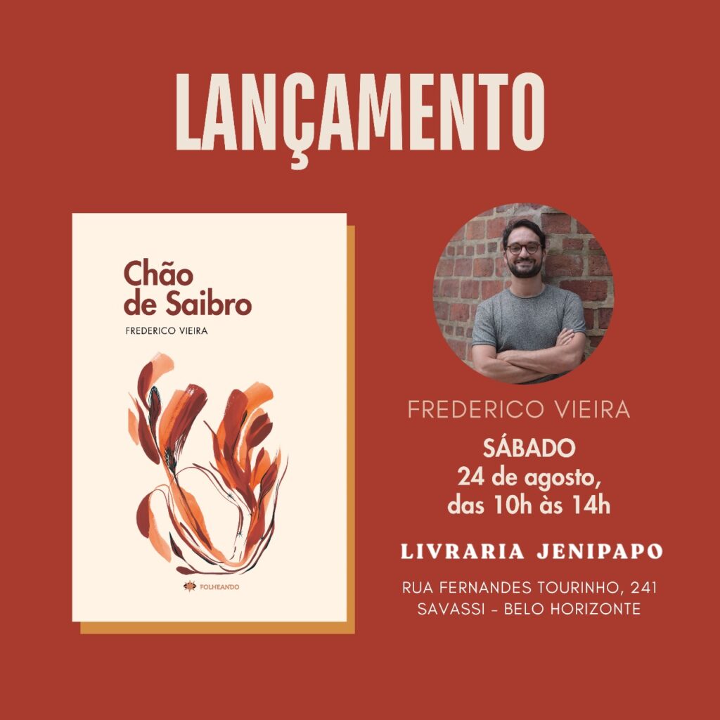 A Livraria Jenipapo será o palco de mais um encontro com a poesia. Neste dia, Frederico Vieira lança seu primeiro livro de poemas, "Chão de Saibro", e convida todos a partilhar de sua jornada literária.